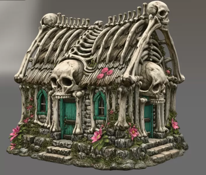 Gothic Bone House STL File for 3D Print - Model preview 4