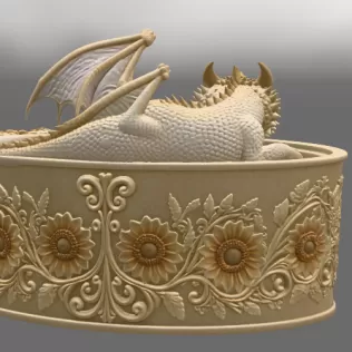 Golden Sunflower Dragon Planter STL File for 3D Print - Model thumbnail 10
