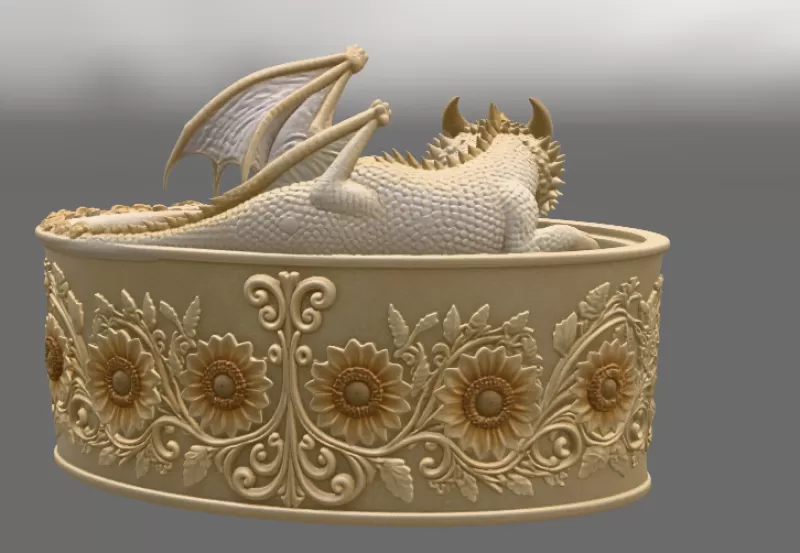 Golden Sunflower Dragon Planter STL File for 3D Print - Model preview 10