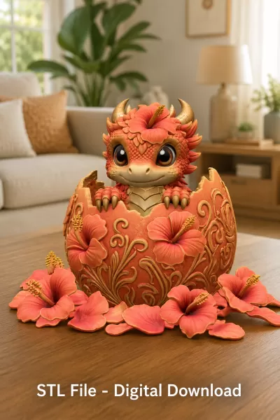 Hibiscus Hatchling Dragon STL File for 3D Print - Model preview 1