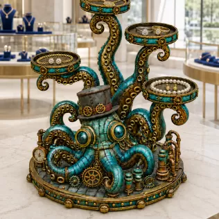 Steampunk Octopus Tray Organizer STL File for 3D Print - Model thumbnail 5