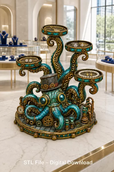 Steampunk Octopus Tray Organizer STL File for 3D Print - Model preview 5