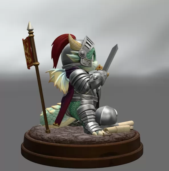 Cute Fantasy Warrior Dragon STL File for 3D Printing - Model preview 6