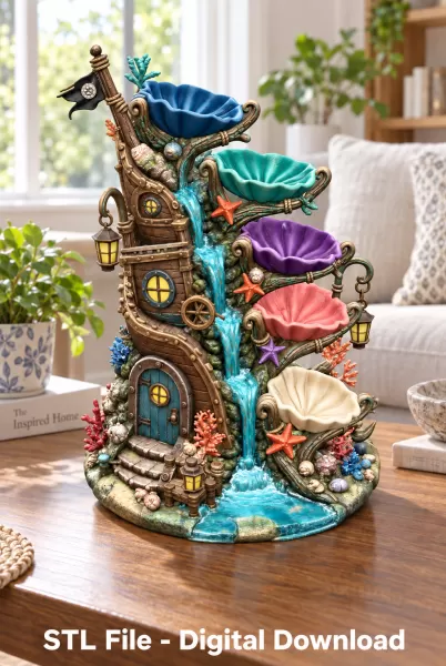 Enchanted Shipwreck Shell Bowl Organizer STL File for 3D Print - Model preview 1