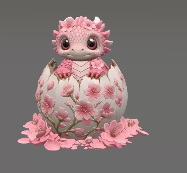 Cherry Blossom Baby Dragon in Egg STL File for 3D Print - Model preview 9