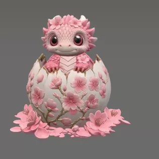 Cherry Blossom Baby Dragon in Egg STL File for 3D Print - Model thumbnail 9