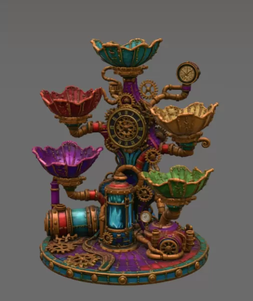 Steampunk Lotus Jewelry Organizer STL File for 3D Print - Model preview 10
