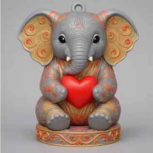 Cute Elephant Pendant — Heart Holding Figurine