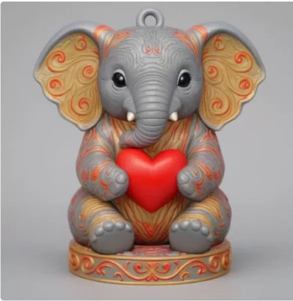 Cute Elephant Pendant — Heart Holding Figurine - Model preview 5