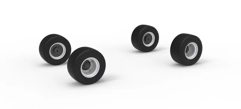 Wheel Set of Vintage Dirt late model Race car V2 Scale 1:25 - Model preview 1