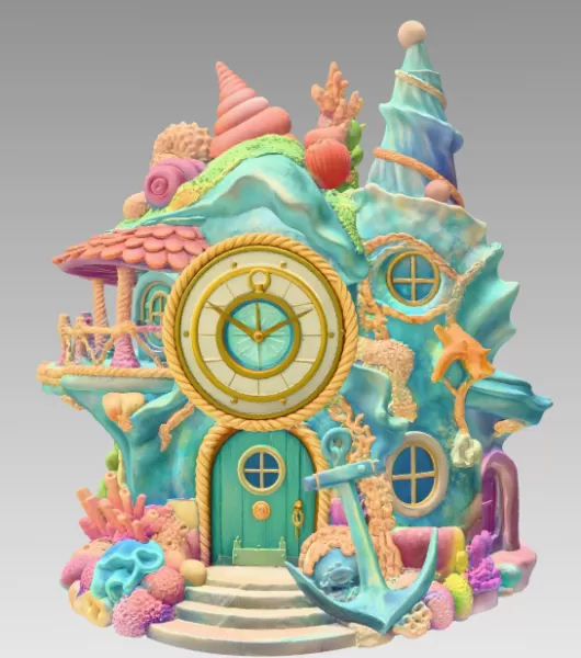 Seashell Fantasy House – Ocean Coral Cottage STL | 3D Printable - Model preview 3
