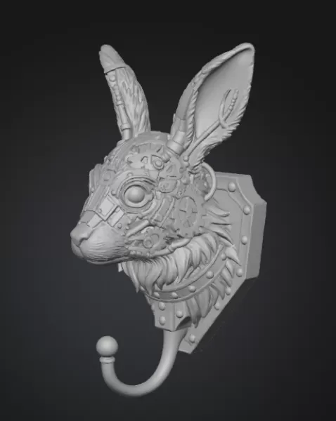Steampunk Rabbit Wall Hook – 3D Printable STL - Model preview 3