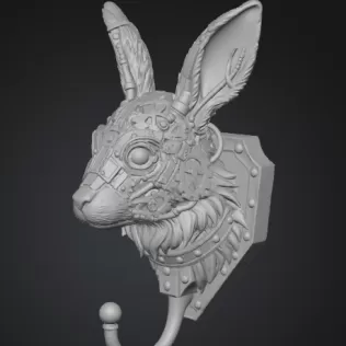Steampunk Rabbit Wall Hook – 3D Printable STL - Model thumbnail 3