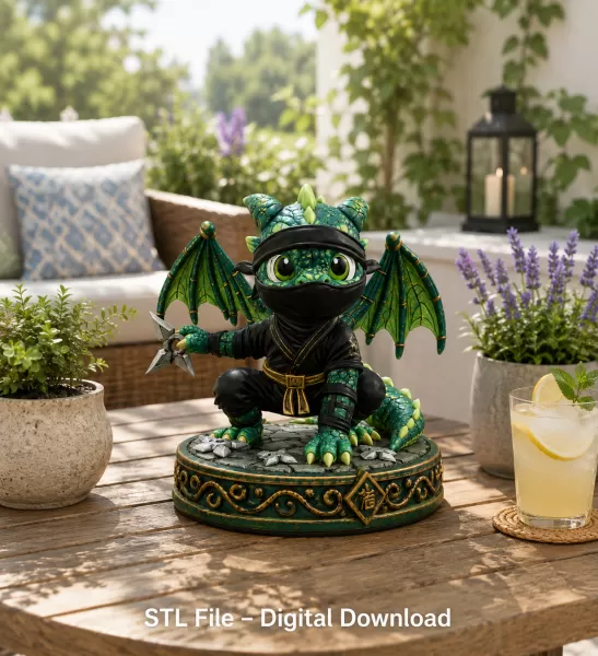 Cute Fantasy Ninja Dragon STL File for 3D Printing - Model preview 1