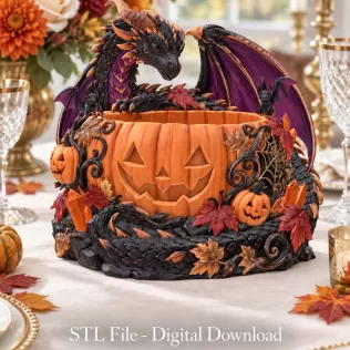 Halloween Dragon Pumpkin Bowl STL File for 3D Print - Model thumbnail 3