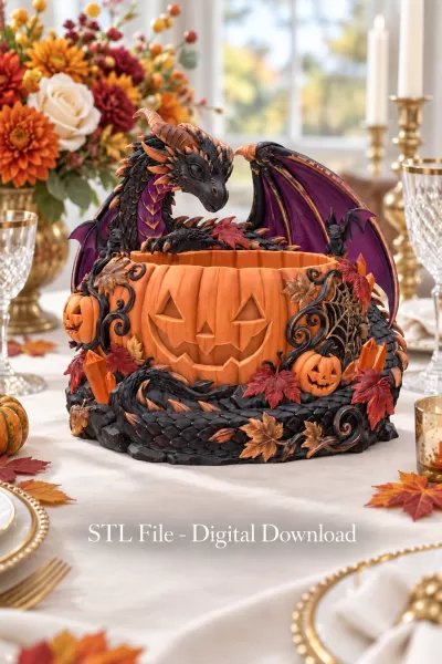Halloween Dragon Pumpkin Bowl STL File for 3D Print - Model preview 3