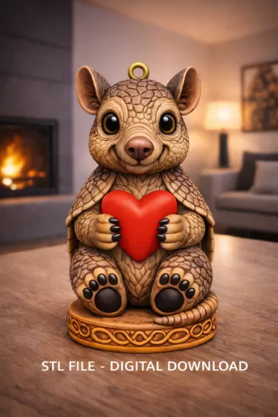 Cute Armadillo with Heart – 3D Printable STL File - Model preview 1