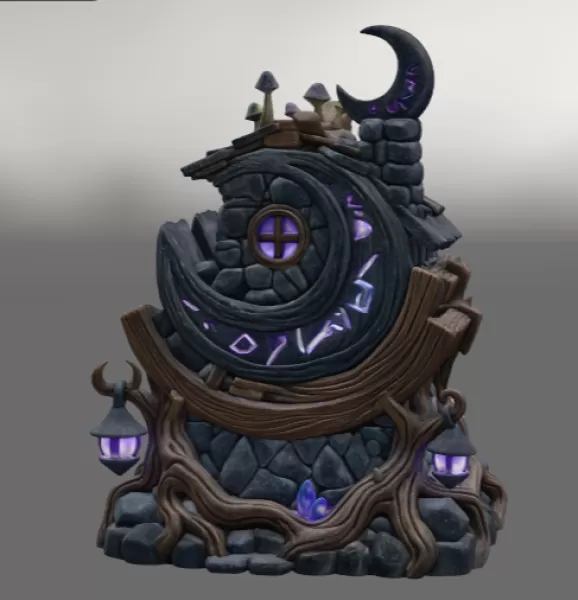 Moonlit Mystic Cottage STL File for 3D Print - Model preview 11