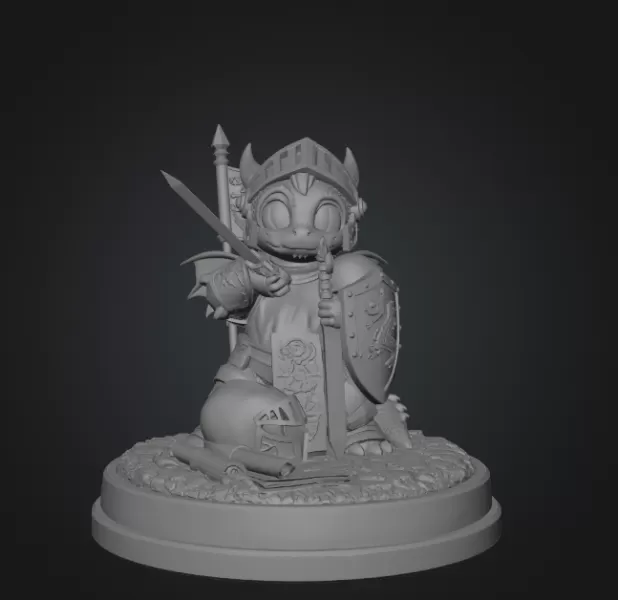 Cute Fantasy Warrior Dragon STL File for 3D Printing - Model preview 12
