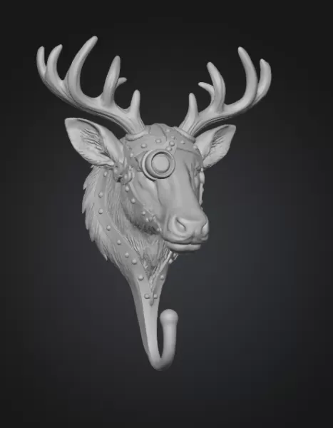 Steampunk Deer/Moose Wall Hook (High-Detail) - Model preview 6