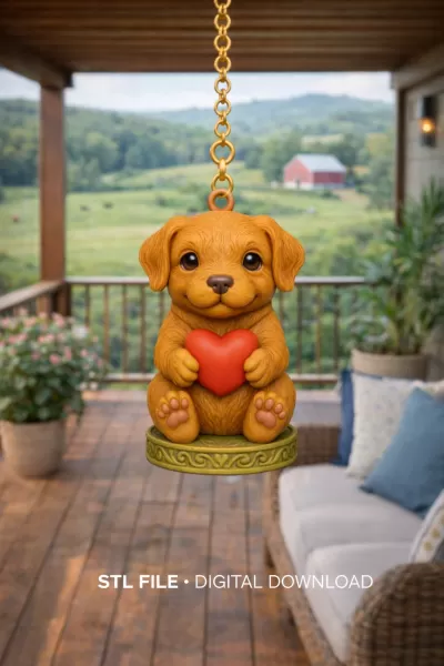 Cute Puppy Pendant — Heart Holding Figurine - Model preview 6