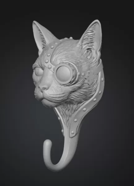 Steampunk Cat Head Wall Hook (for 3D print) - Model preview 3