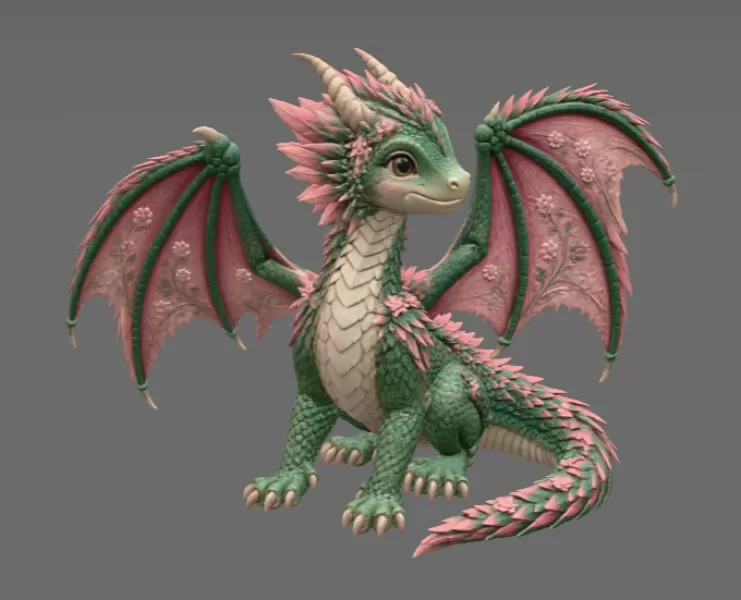Blossom Meadow Dragon STL File for 3D Print - Model preview 7