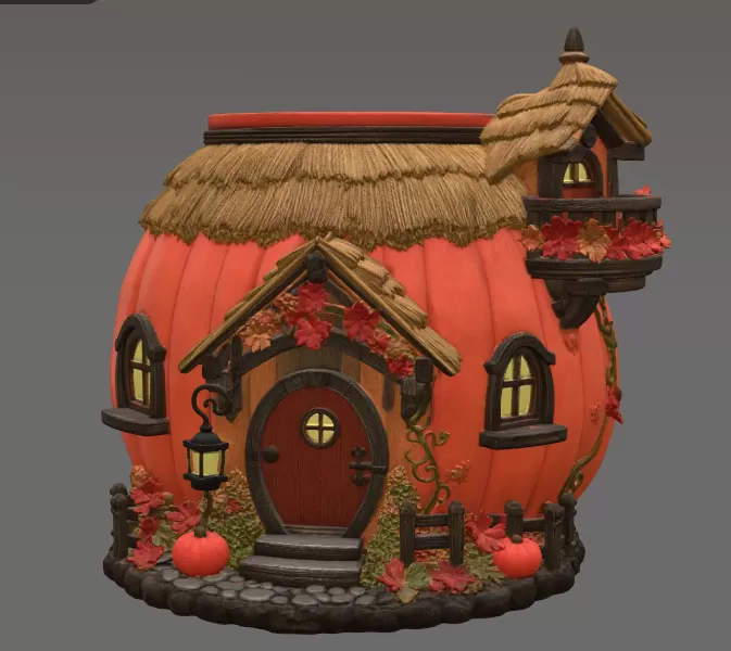 Autumn Pumpkin Cottage Planter STL File for 3D Print - Model preview 6