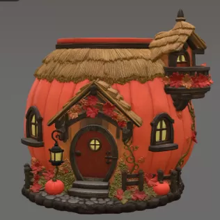 Autumn Pumpkin Cottage Planter STL File for 3D Print - Model thumbnail 6