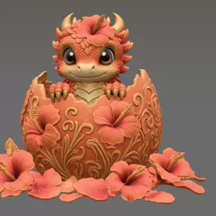Hibiscus Hatchling Dragon STL File for 3D Print - Model thumbnail 8
