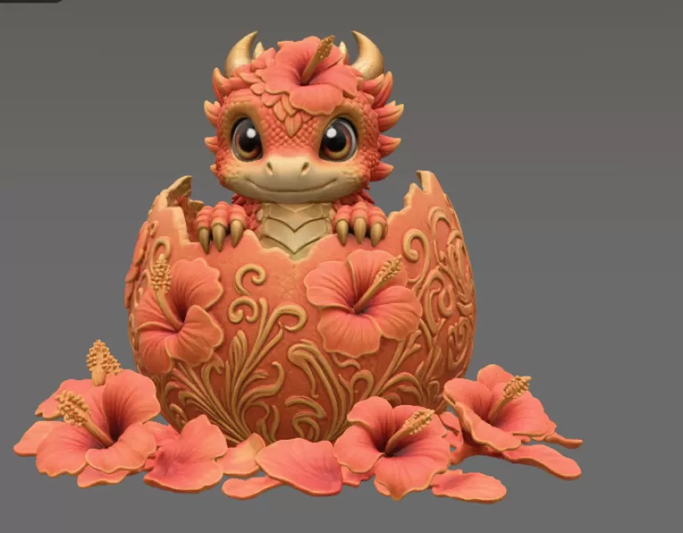 Hibiscus Hatchling Dragon STL File for 3D Print - Model preview 8