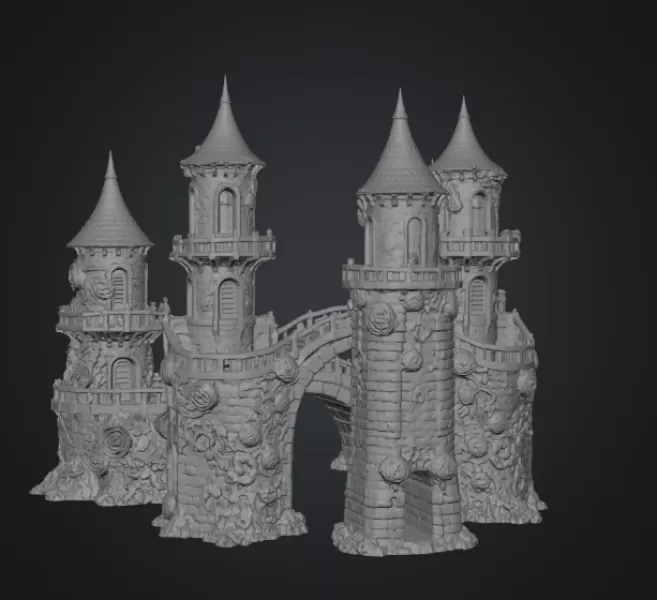 Enchanted Rose Castle Bridge Cottage STL File for 3D Printing - Model preview 10