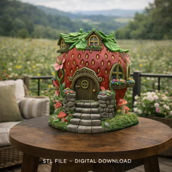 Strawberry Fairy Cottage STL File 3D Printable - Model preview 1