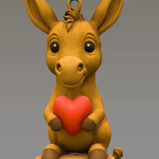 Sweet Donkey with Heart – Adorable 3D Printable Hanging Figurine - Model thumbnail 3