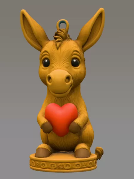 Sweet Donkey with Heart – Adorable 3D Printable Hanging Figurine - Model preview 3