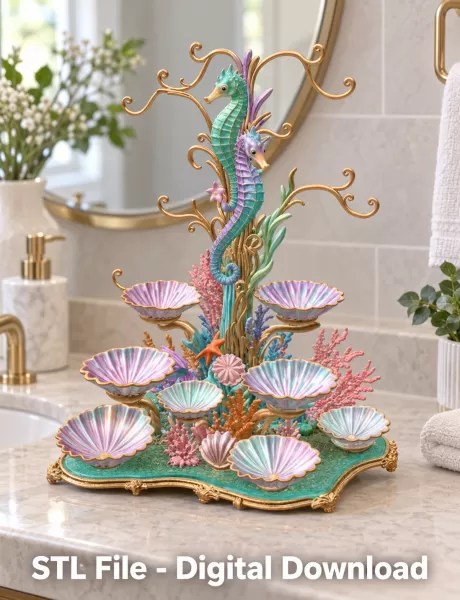 Seahorse Coral Shell Bowl Organizer STL File for 3D Print - Model preview 5