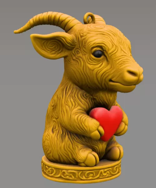 Horned Goat / Ibex Pendant — Heart Holding Figurine - STL file - Model preview 4
