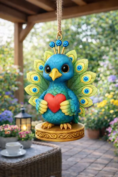 Peacock Heart Charm - STL file - Model preview 8