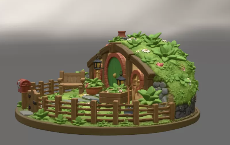 Cozy Hobbit Garden Cottage STL File for 3D Print - Model preview 8