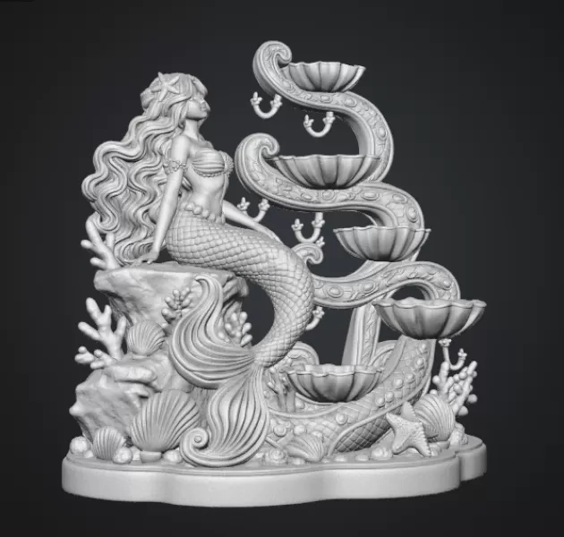 Mermaid Shell Jewelry Organizer STL File for 3D Print - Model preview 18