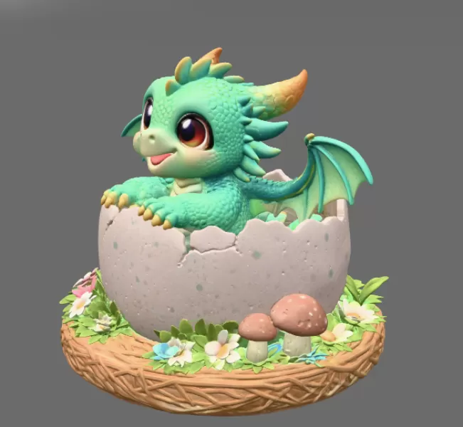Baby Dragon in Egg – STL File for 3D Printing - Model preview 4