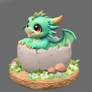 Baby Dragon in Egg – STL File for 3D Printing - Model thumbnail 4