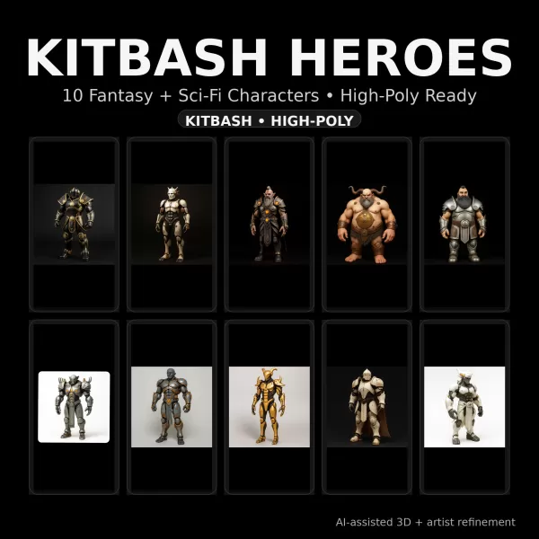 Kitbash Heroes — Fantasy + Sci-Fi High-Poly Character Pack - Model preview 1