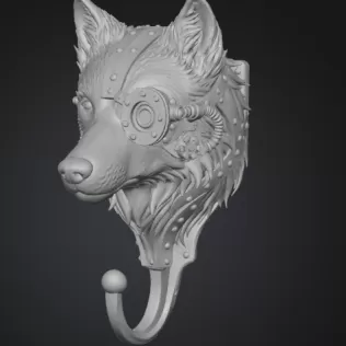 STL Description – Steampunk Wolf Wall Hook - Model thumbnail 2