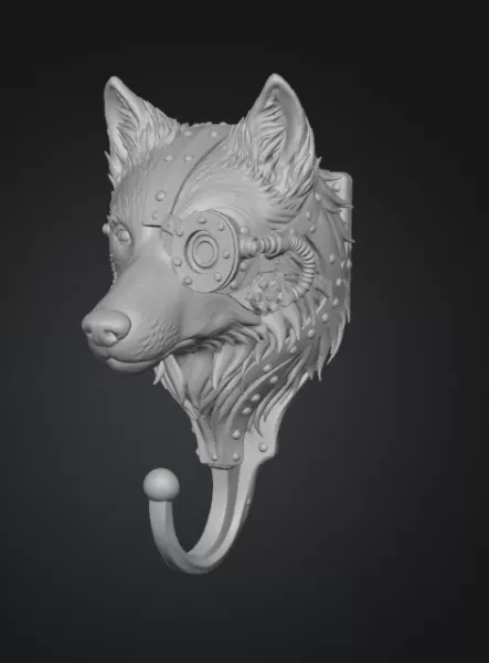 STL Description – Steampunk Wolf Wall Hook - Model preview 2