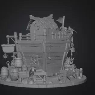 Floating Fish Market Boat STL File for 3D Print - Model thumbnail 15