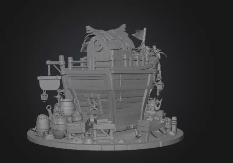 Floating Fish Market Boat STL File for 3D Print - Model preview 15