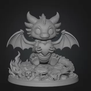 Cute Devil Dragon with Heart STL File 3D Print - Model thumbnail 7