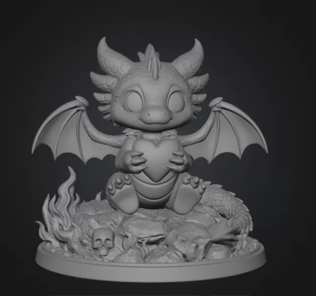 Cute Devil Dragon with Heart STL File 3D Print - Model preview 7