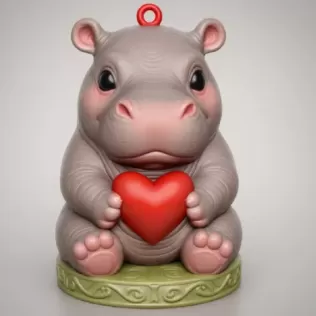 Cute Hippo Pendant — Heart Holding Figurine